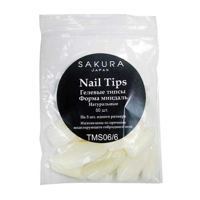 Гелевые типсы Sakura форма миндаль, цвет натуральный, 50 шт. TMS06/6