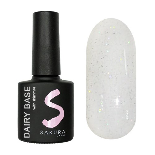 Каучуковая база для ногтей Sakura, молочная с микрошиммером, 8 мл BAS048